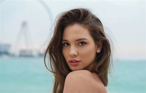 Beach Sky Beautiful Model Brunette Red Lipstick Nikolas Verano