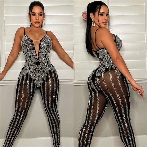 2026 Sexy Hot Drilling Mesh Night Club Jumpsuit BY 5866 DF Dear