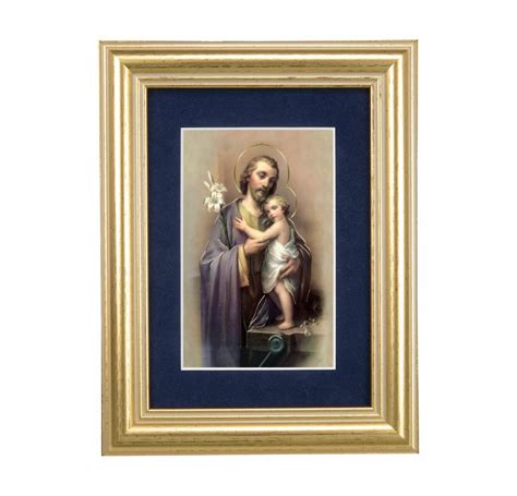 St Joseph Gold Framed Art With Blue Velvet Matting Buy Religious
