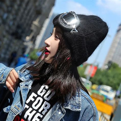 SYi Qarce однотонная зимняя вязаная шапка Авиатор с очками Skullies ...