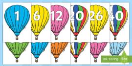 Calendar Numbers 0 31 On Hot Air Balloons Plain