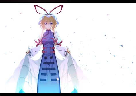 Blonde Hair Blue Eyes Bow Dress Hat Petals Touhou Twintails White Yakumo Yukari Konachan