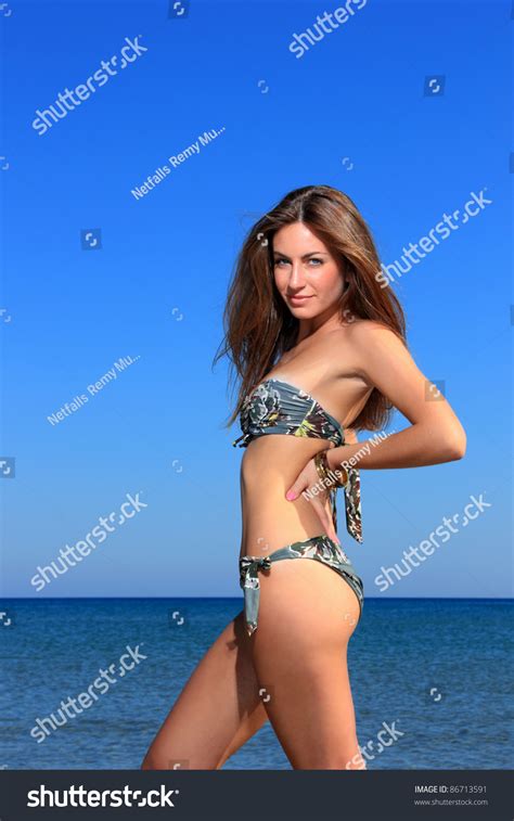 Sexy Hot Brunette Bikini Model On Stock Photo 86713591 Shutterstock