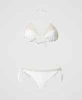 Triangle Bikini Top And Bikini Thong With Pearls Woman White TWINSET Milano