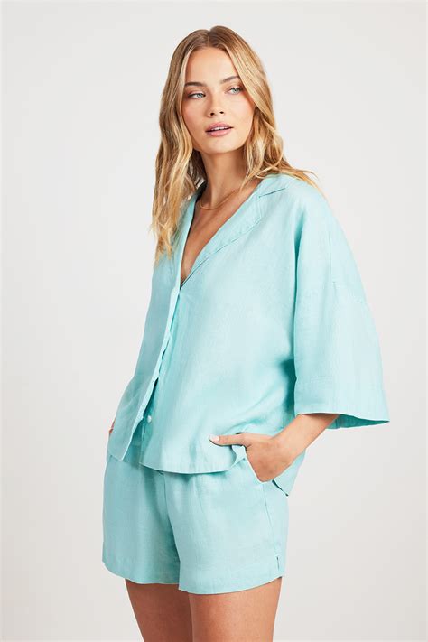 Nude Lucy Lounge Linen Shirt Aqua Stylerunner