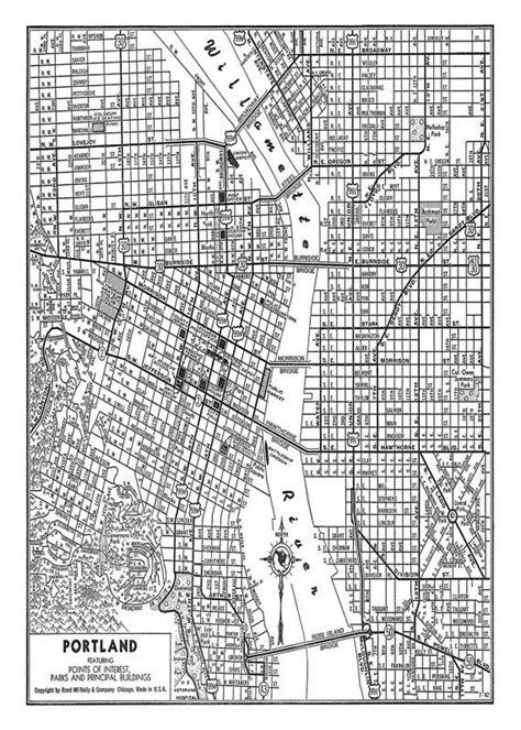 Portland Street Map Vintage Print Poster Black and White - Etsy ...