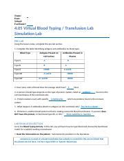 Virtual Blood Typing Transfusion Lab Simulation Lab Docx Name