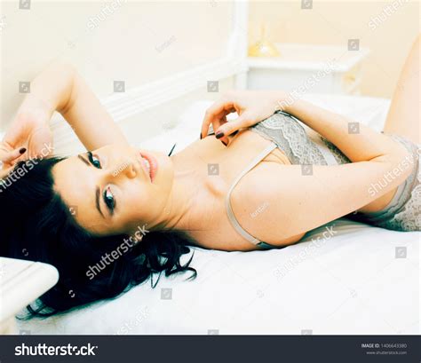 Sexy Beautiful Brunette Woman Lying Bed Stock Photo 1406643380 Shutterstock