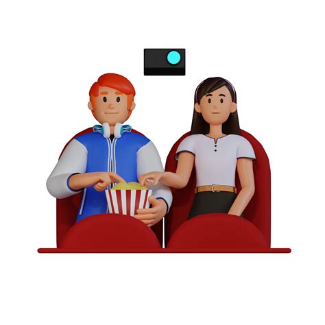 Man And Woman Watching Movie In Cinema D Character Illustration