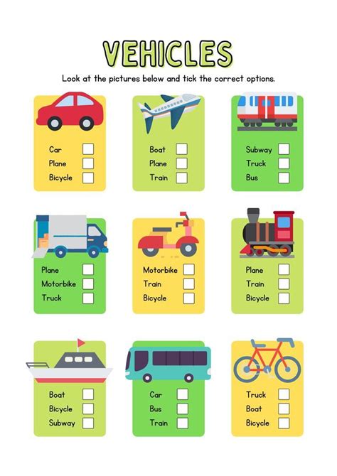 Vehicles And Transportation Look And Tick Handout English Primary School