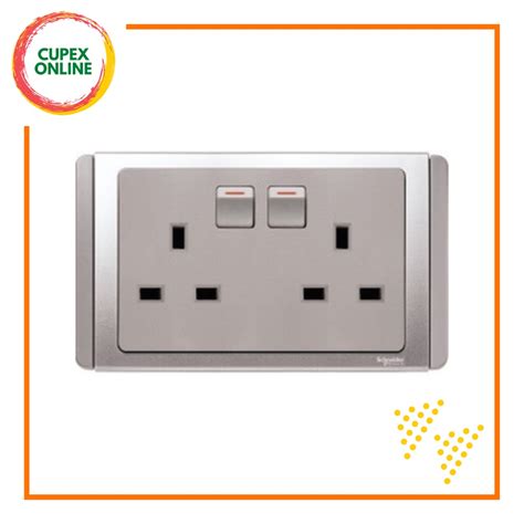 Schneider Electric Neo 13a Twin Switched Socket Outlet Grey Silver Cupex Shopee Malaysia