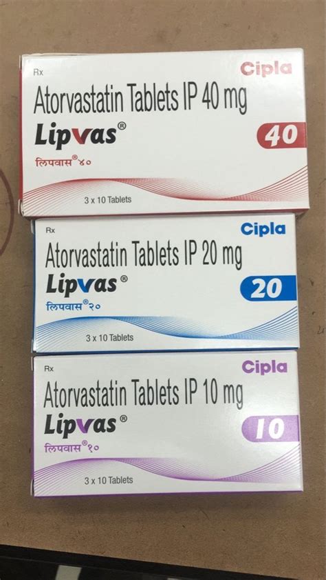 LIPVAS Atorvastatin Tablets 10mg 20mg And 40mg 1X10 Non Prescription