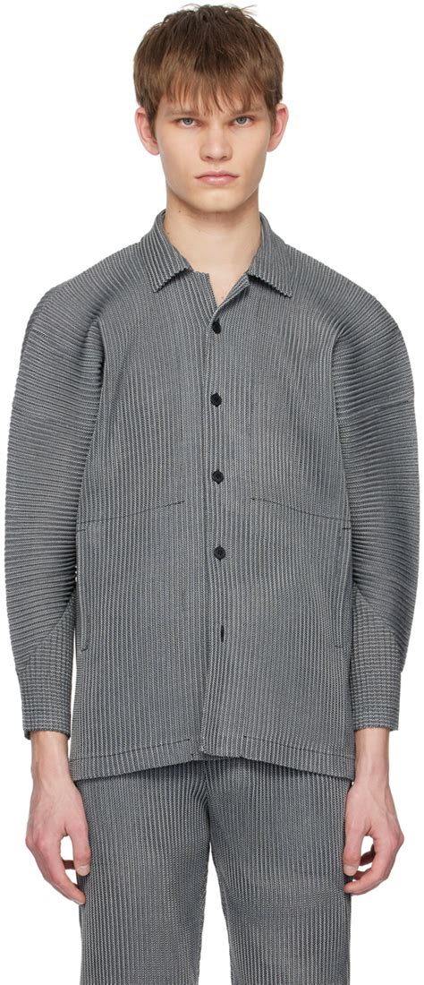 Homme Plissé Issey Miyake Gray Leno Stripe Jacket Homme Plisse Issey Miyake