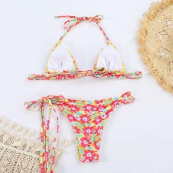 Wholesale Sexy Floral Printing Padded Halter Neck Tied Triangle Bikini Set BA Girlmerry