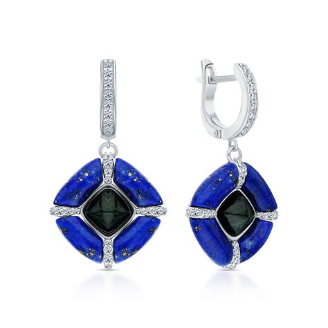 Серебряные серьги с лазуритом, фианитами и малахитом BASTET S42939-C9W ...