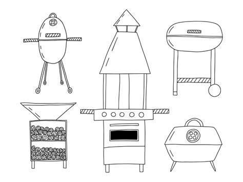 Different Kinds Of Smokers Bbq Sketch Set Vector Hand Drawn Charcoal