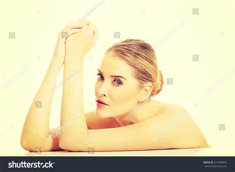 Portrait Nude Woman Clenching Hands Sitting Stock Photo Edit Now