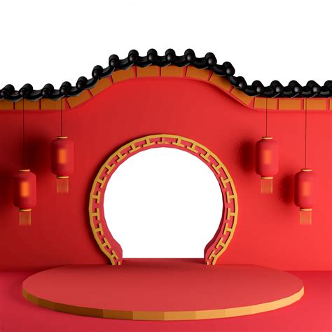 render chinese circle gate  png