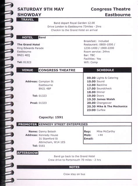 Tour itinerary – MM – The Hits tour – UK – European – leg – The Genesis