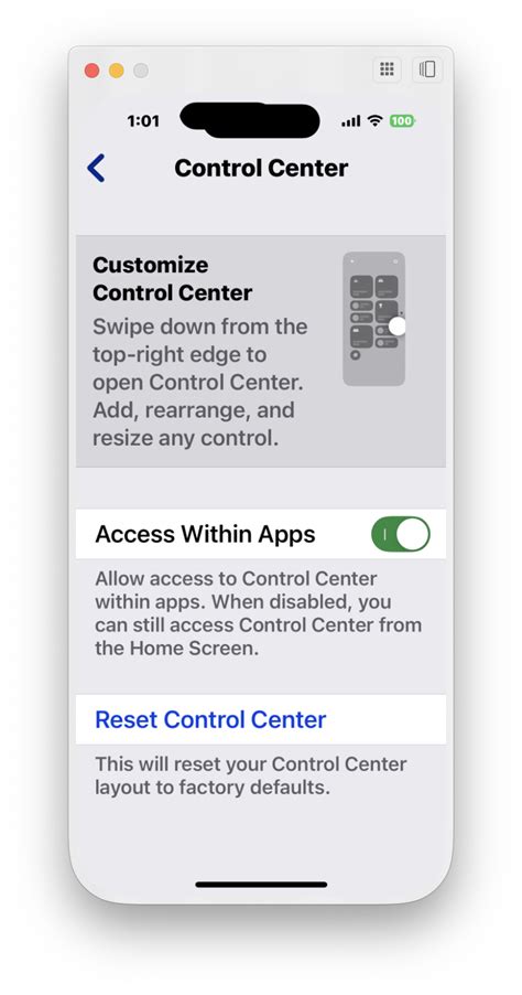 how to open control center on iphone mirroring