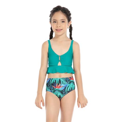 Gyratedream Girl S Piece Bikini Swimsuit High Waisted Flower Print Ruffle Waffle Swimsuit