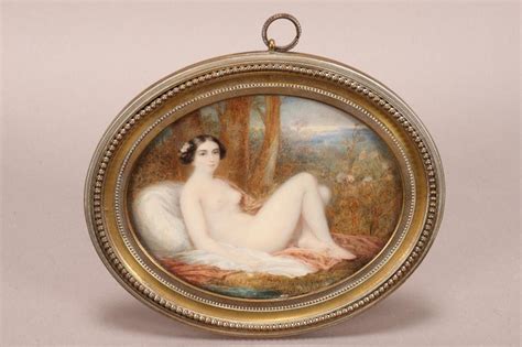 French 19th Century Ivory Miniature Nude Reclining In Forest Miniatures Silhouettes