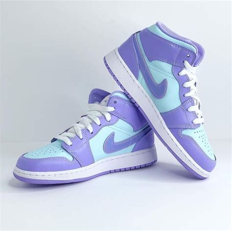 Women Air Jordan 1 Mid Purple Aqua Purple White | Cute nike shoes ...