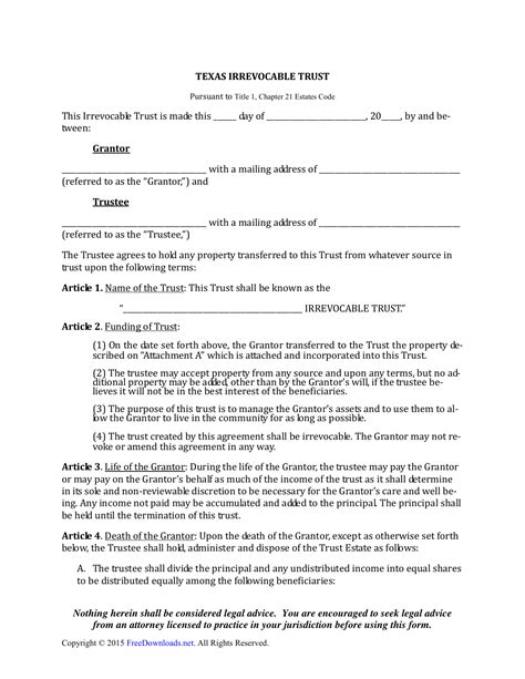 Download Texas Irrevocable Living Trust Form Pdf Rtf Word