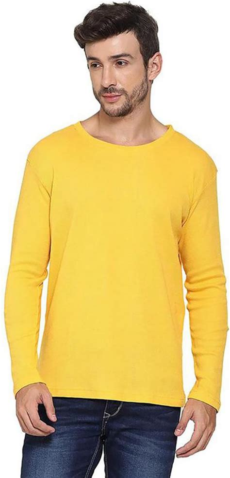 Buy Youthpoi Men Yellow Solid Pure Cotton Round Neck T Shirts Online At