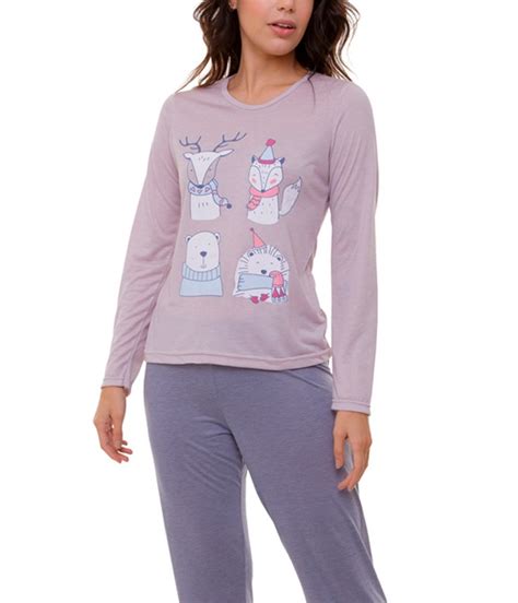 Pijama Feminino Longo Bichinhos Doce Luar Rosa Nude Eclesi Stico Lingerie Br