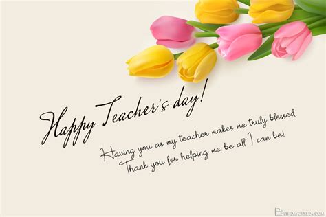 Happy Teacher S Day Cards With Bouquet Pink Yellow Tulips