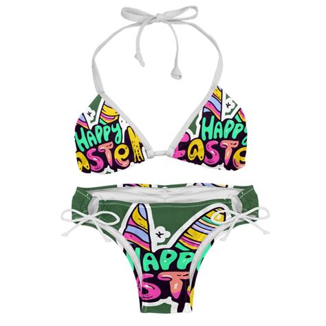 Easter Font Swimsuit Bikini Set With Detachable Sponge And Adjustable Strap Two Pack For