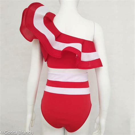 Cape Cod Swimsuit Bikini Party Swimwear One Shoulder Two Piece Set Red Gotita Brands