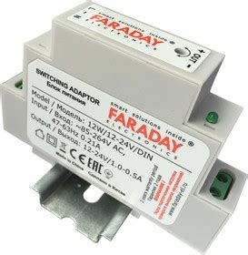 12W/12-24V/DIN, Блок питания с регулируемым напряжением, 12-24В, 1-0.5А ...