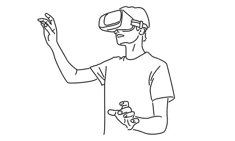 Premium Vector Line Art Of Man In Glasses Device Virtual Reality Vector Illustration