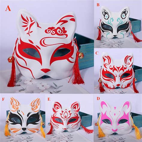 Cheap Japanese Party Show Fox Mask With Tassels and Bells Hand-painted ...
