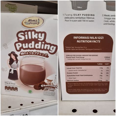 nilai kandungan gizi moms recipe silky pudding rasa cokelat