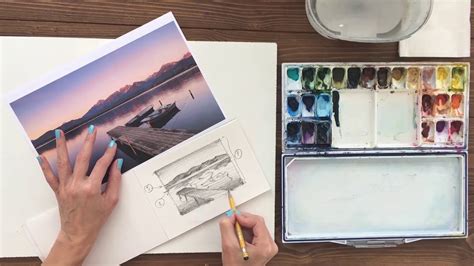 #1 Рисуем акварелью: горы, пирс и лодки - YouTube