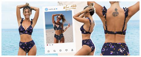 Amazon Cupshe Womens Swimwear Swimsuit Bikini Set Striped Wrapped Front Lace Up Back