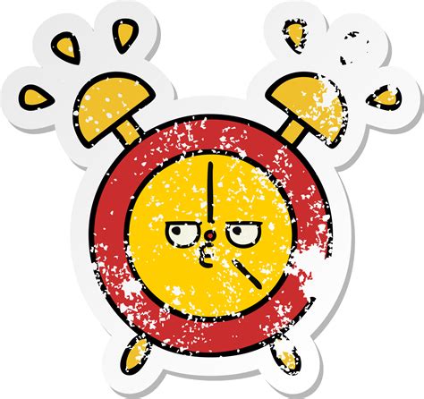 Distressed Sticker Of A Cute Cartoon Alarm Clock 36360786 Png