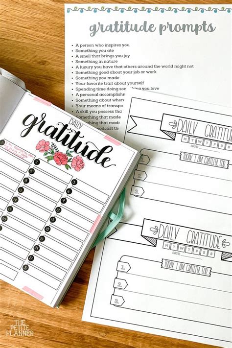 daily gratitude journal prompts  printables  petite planner