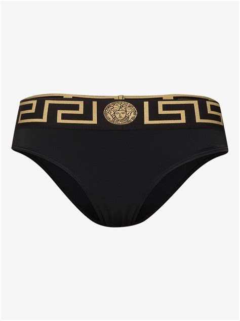 Versace Greca Border Bikini Bottoms Black Editorialist