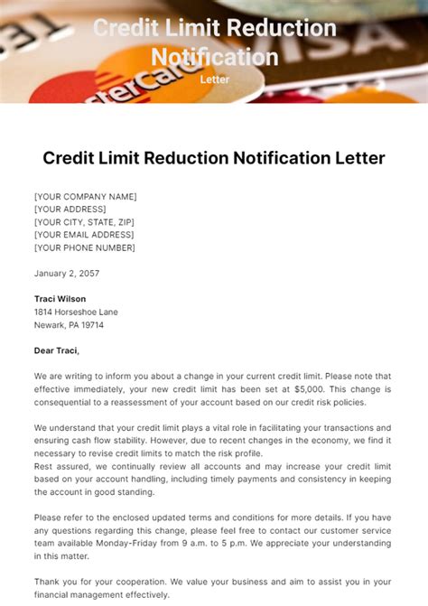 Free Credit Limit Reduction Notification Letter Template Edit Online