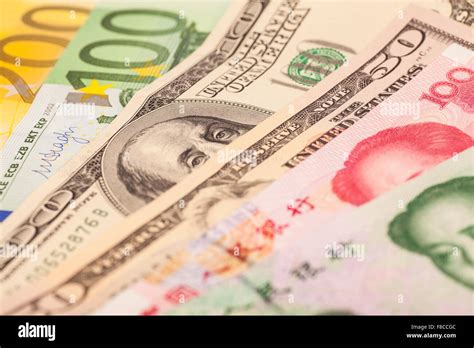Chinese Yuan European Euro Notes And American Dollars Stock Photo Alamy