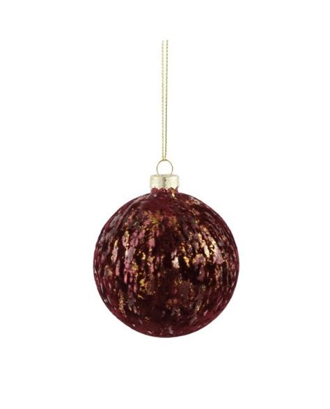 Brown Glass Round Bauble W Large Pink Flower Glitter Vintage Xmas Decor Ravish Bauble