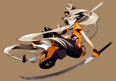Blonde Hair Blue Eyes Katana Kimdazzi Kneehighs Long Hair Seeu Skirt Sword Vocaloid Weapon