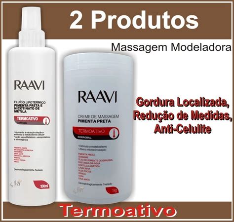 Kit Creme De Massagem fluído Lipotérmico Pimenta Preta Raavi Frete grátis