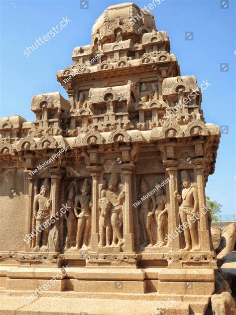 Carved Sculpture In Mahabalipuram Tamil Nadu India Panch Rathas