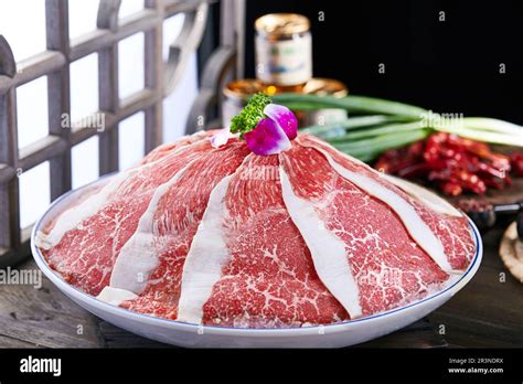 Thin Beef Belly Slices For Hot Pot Usemarbled Beef Stock Photo Alamy