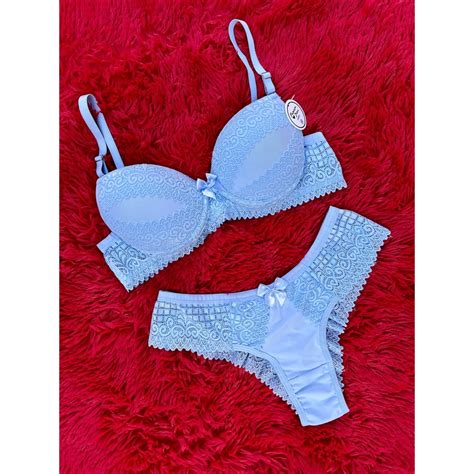 KIT 2 Lingerie Bojo Bella Sutiã Calcinha Lingerie Fio Dental Sensual Renda Shopee Brasil